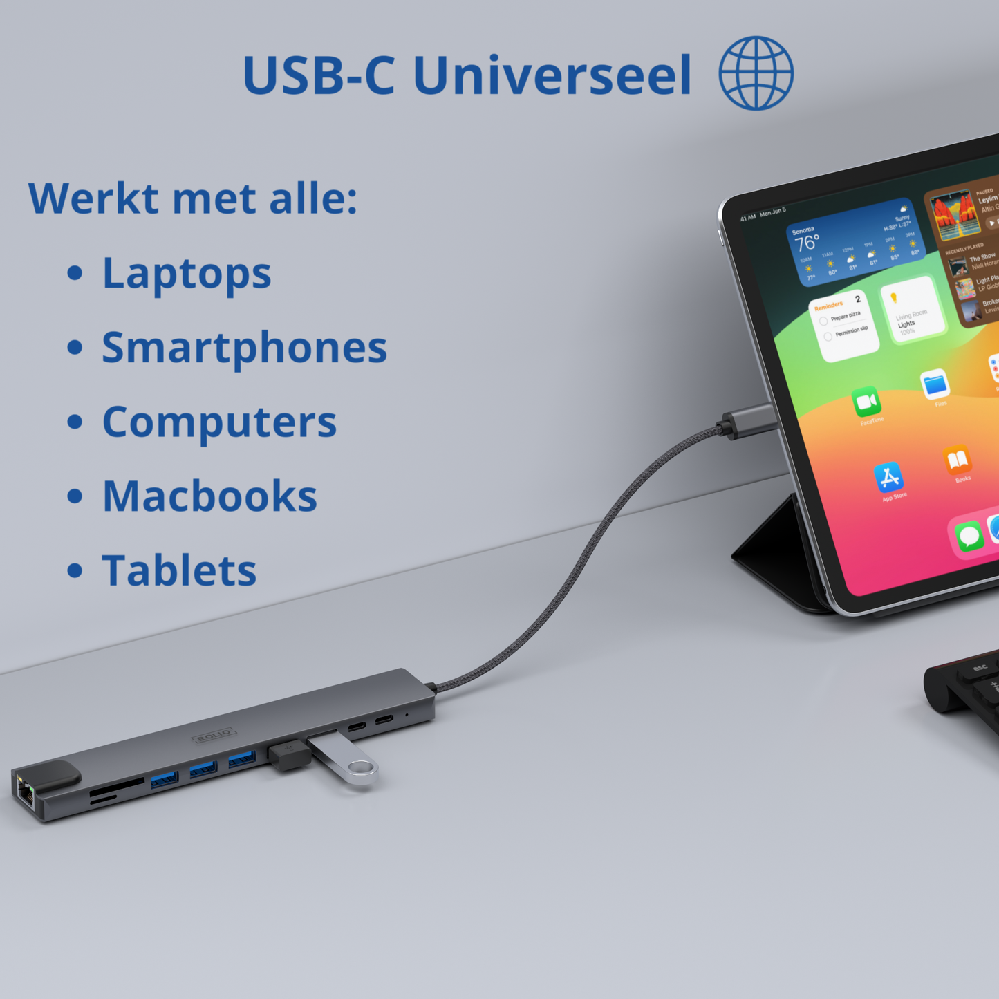 Rolio USB-C-Hub – 10 in 1 – HDMI – 2 x USB-C – SD/TF – 4 x USB-A – Ethernet