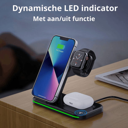 Rolio 3-in-1 Draadloze Oplader - 15W Snellader - Universeel - Rolio