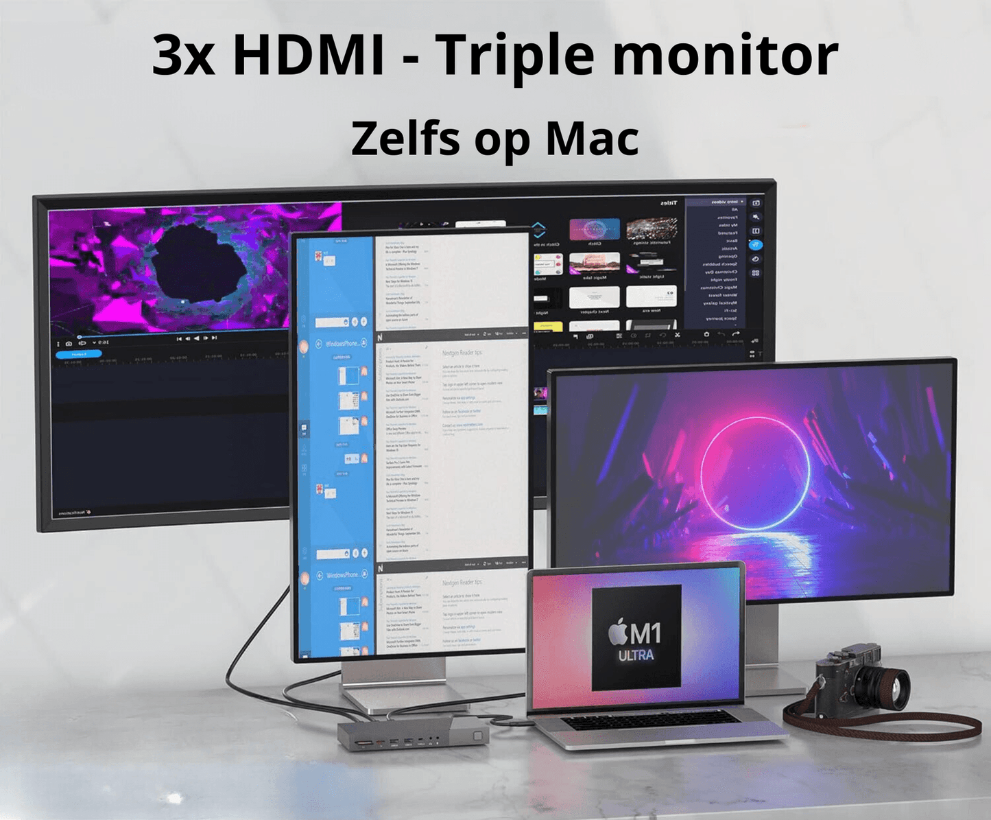 Rolio USB C Docking Station - 16 in 1 - Triple Monitor - DisplayLink hub - Rolio