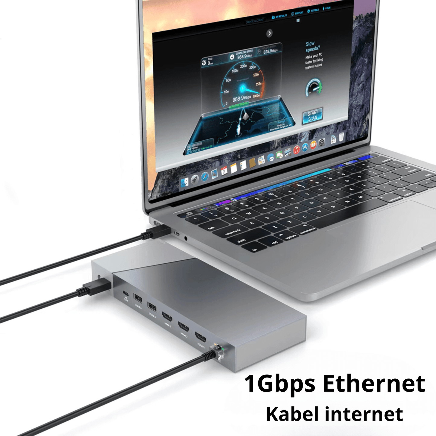 Rolio USB C Docking Station - 16 in 1 - Triple Monitor - DisplayLink hub - Rolio