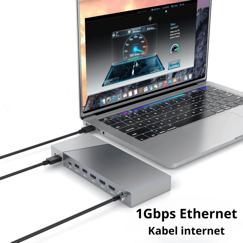 Rolio USB C Docking Station - 16 in 1 - Triple Monitor - DisplayLink hub - Rolio