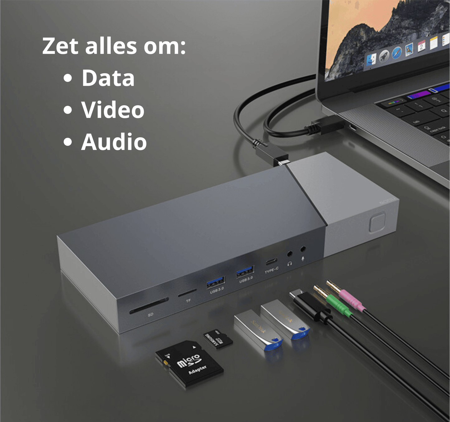 Rolio USB C Docking Station - 16 in 1 - Triple Monitor - DisplayLink hub - Rolio