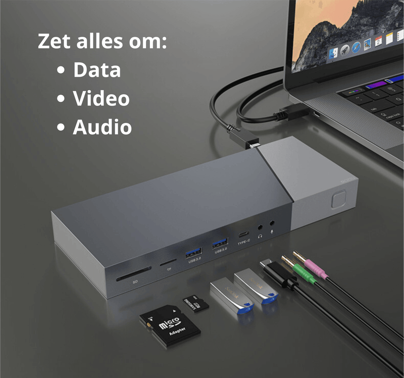 Rolio USB C Docking Station - 16 in 1 - Triple Monitor - DisplayLink hub - Rolio