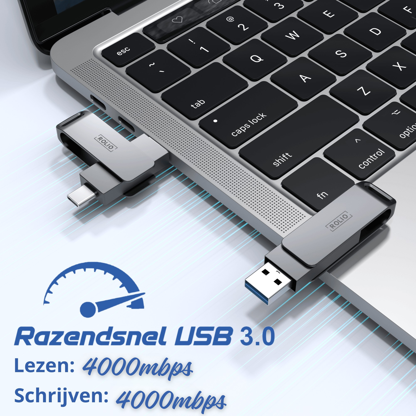 Rolio USB-Stick 256 GB – USB C und USB A – 800 Mbit/s – USB 3.0