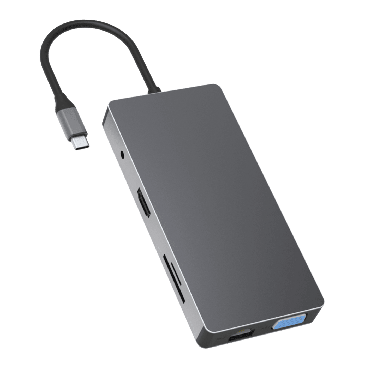 Rolio USB C Hub - 10 in 1 - HDMI - VGA - Ethernet LAN - USB-C - USB 3.0 - Aux - SD/TF - Rolio