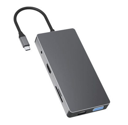 Rolio USB C Hub - 10 in 1 - HDMI - VGA - Ethernet LAN - USB-C - USB 3.0 - Aux - SD/TF - Rolio